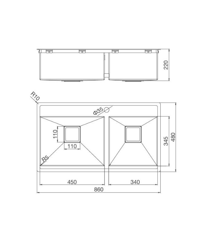 kích thước của Chậu rửa bát Malloca MS 6304T